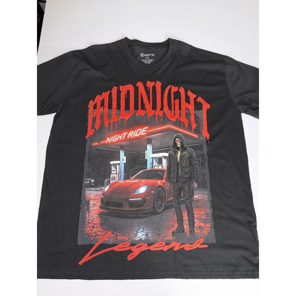 RGSTR Men 3XL Graphic T-Shirt Black Midnight Night Ride Legend Skeleton Car NEW